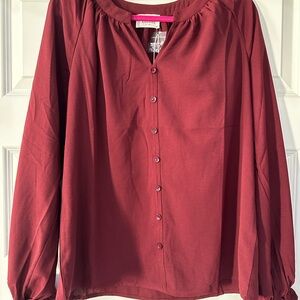 Andree By Unit Burgundy Button-Up Blouse